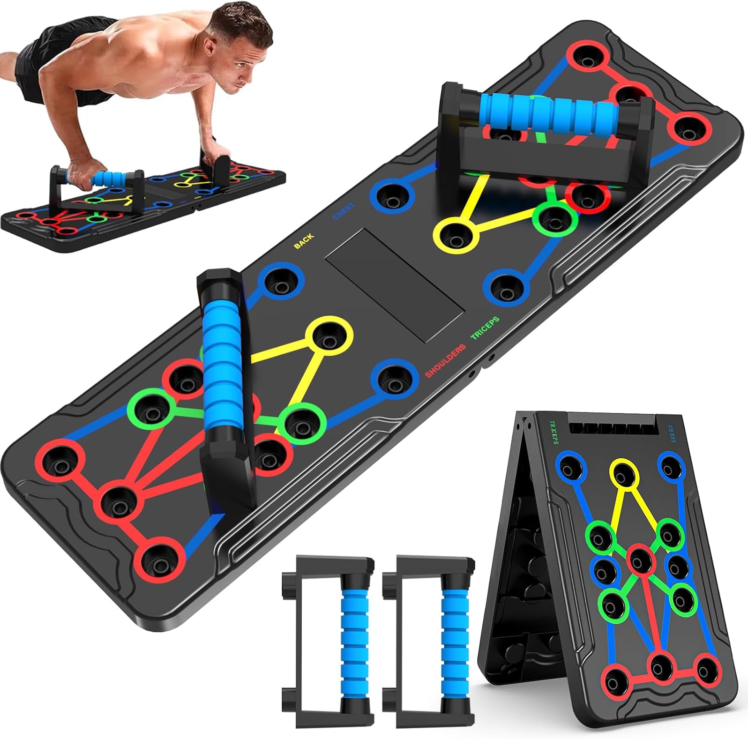 Solid Push Up Board 15 in 1 Home Workout Equipment Multi-Functional Pushup Stands System Fitness Floor Chest Muscle Exercise Professional Equipment Burn Fat Strength Training Arm Men & Women Weights,