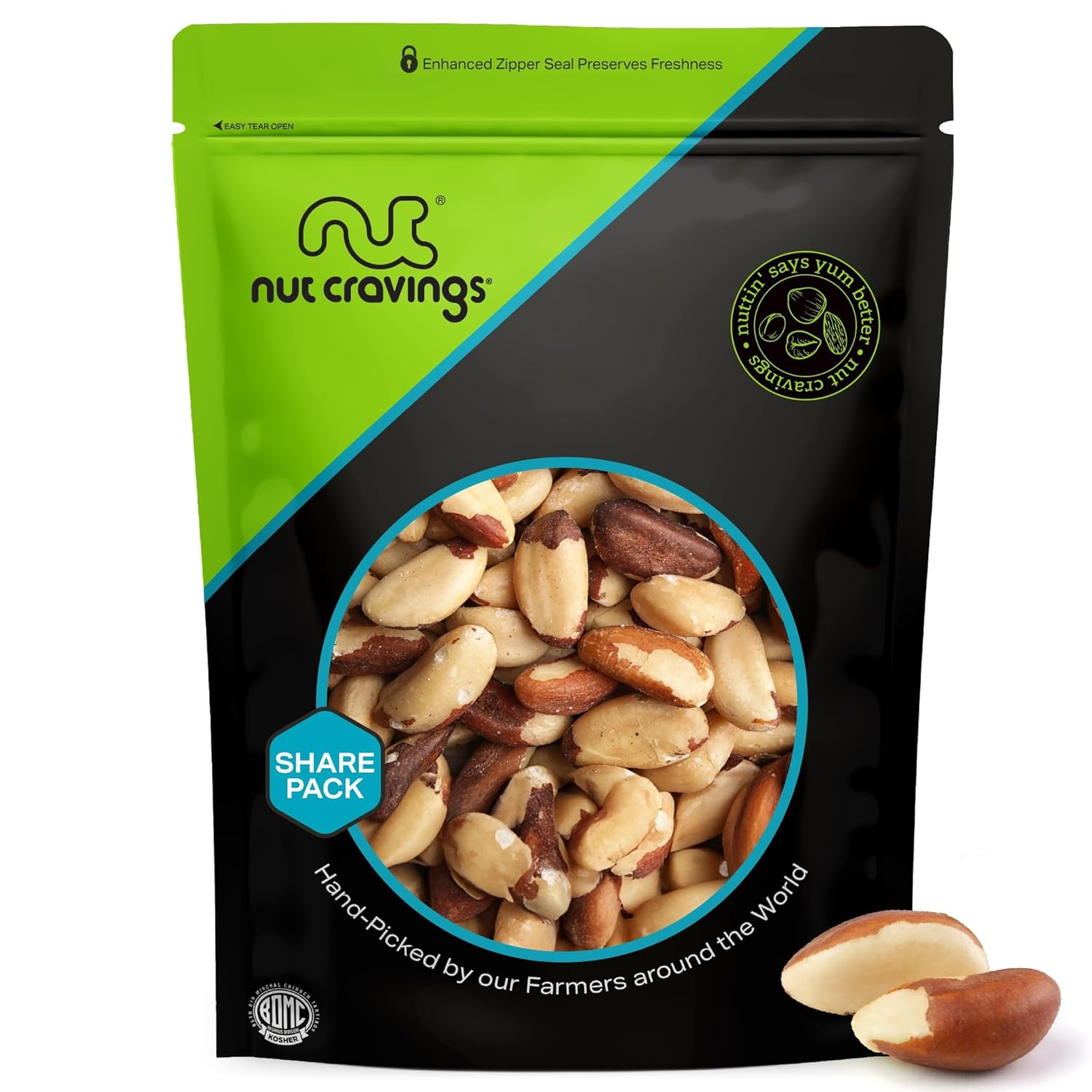 NUT CRAVINGS - Raw Brazil Nuts, Unsalted, No Shell, Whole, (16oz - 1 LB) Packed Fresh in Resealable Bag - Kosher Healthy Snack, Food Assortments