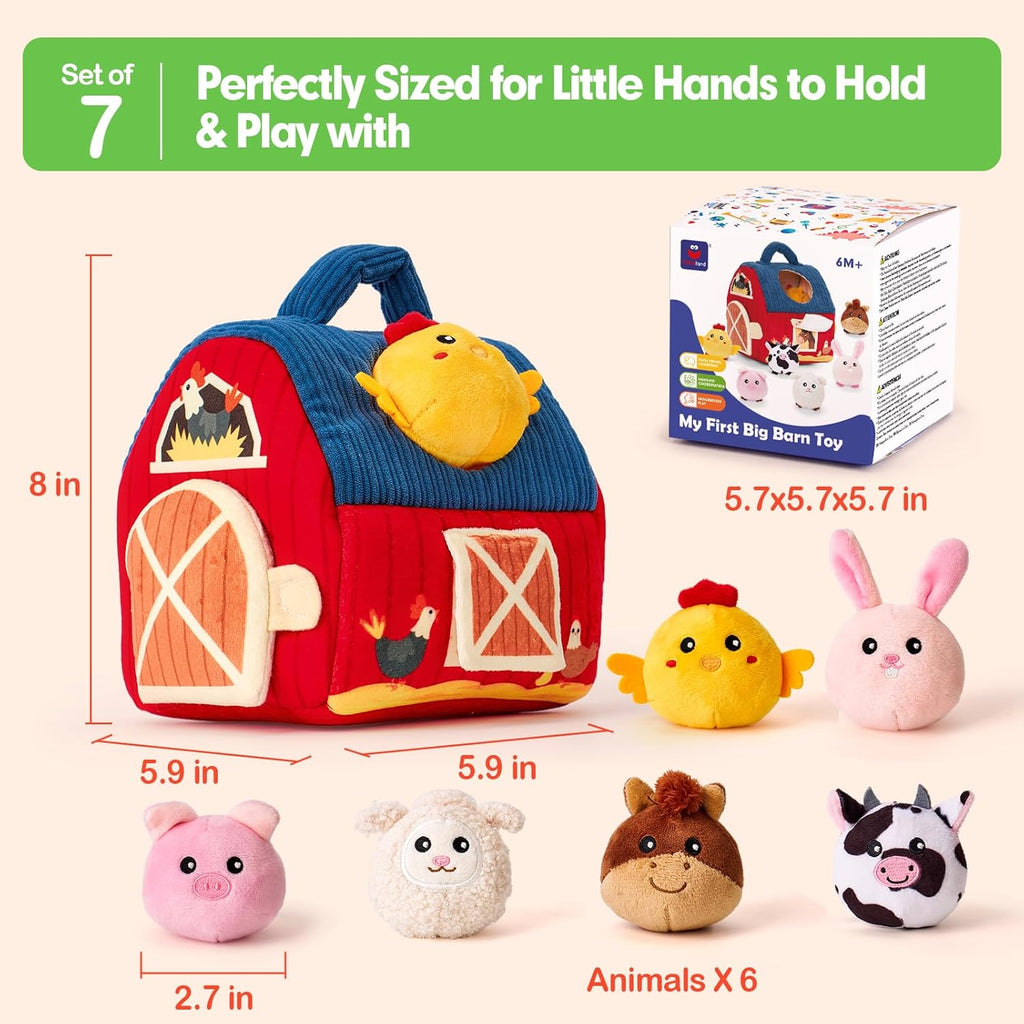hahaland Baby Toys 6-12 Months - Surprise Barn Stuffed Farm Animals, Rattle, Crinkle, Mirror, Montessori Toys for 6 Month Old Babies Sensory Balls Toddlers 1-3 Gifts Baby Stocking Stuffers
