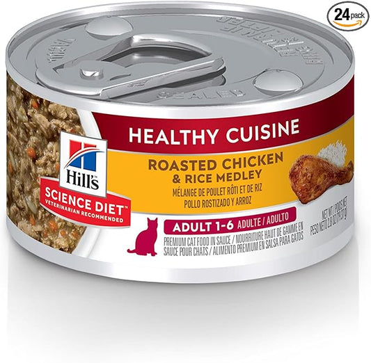 Hill's Science Diet Adult 1-6 Healthy Cuisine Wet Cat Food, Roasted Chicken & Rice Medley in Gravy, 2.8 oz. Cans, 24-Pack
