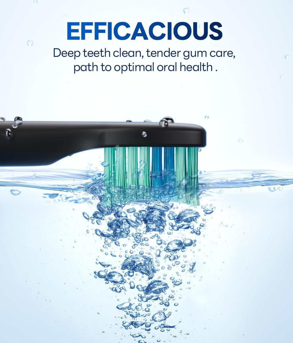 Bymore Electric Toothbrush for Adults, Sonic Rechargeable Toothbrush with 8 Brush Heads, 330-Day Battery, 5 Cleaning Modes & 2-Min Timer, Travel-Friendly Ultra Clean Design – Black