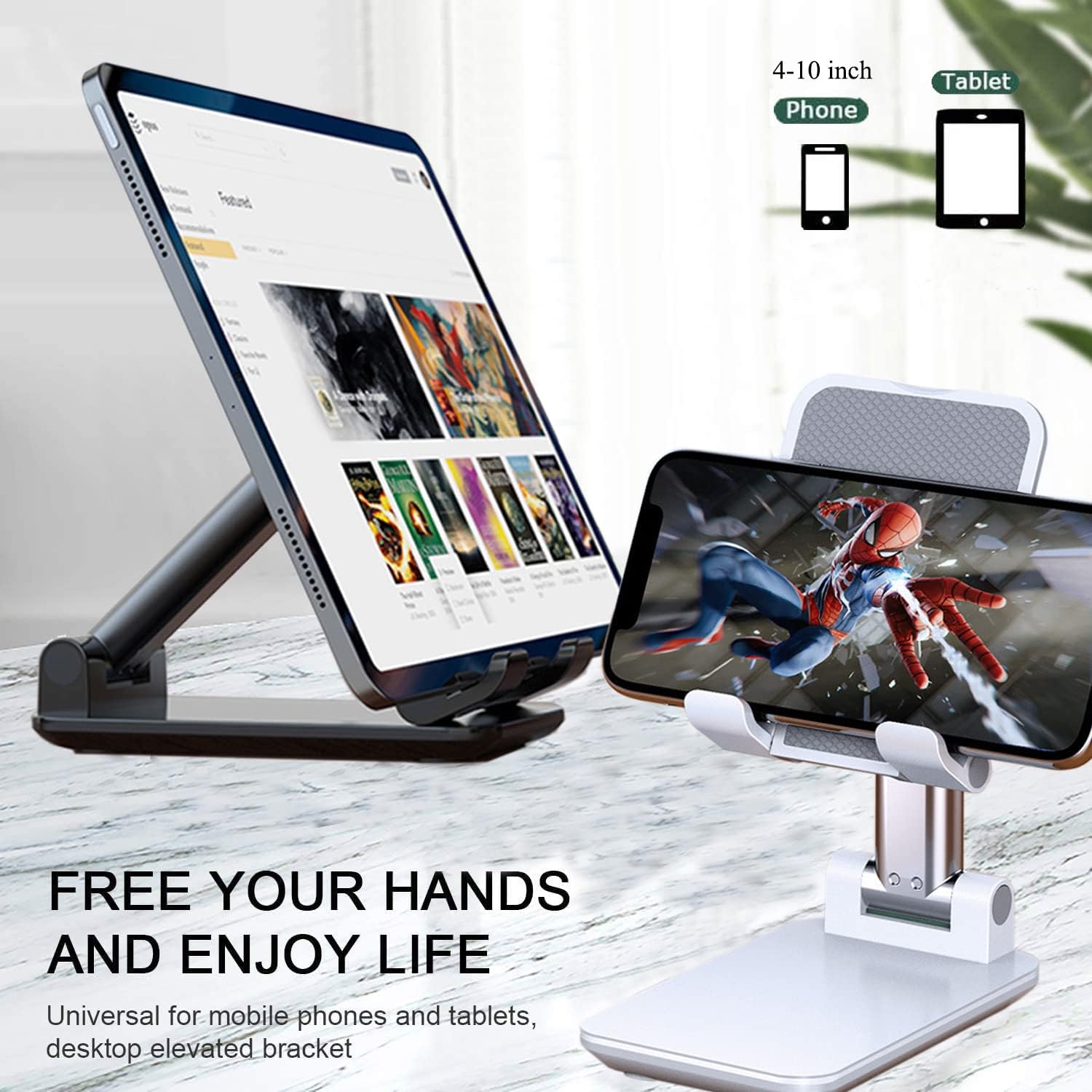 2 Pcs Cell Phone Stand, Adjustable Angle Height Phone Stand for Desk, Fully Foldable/Portable Phone Holder, Compatible for iPhone 16/15/14/13/12/Smartphones