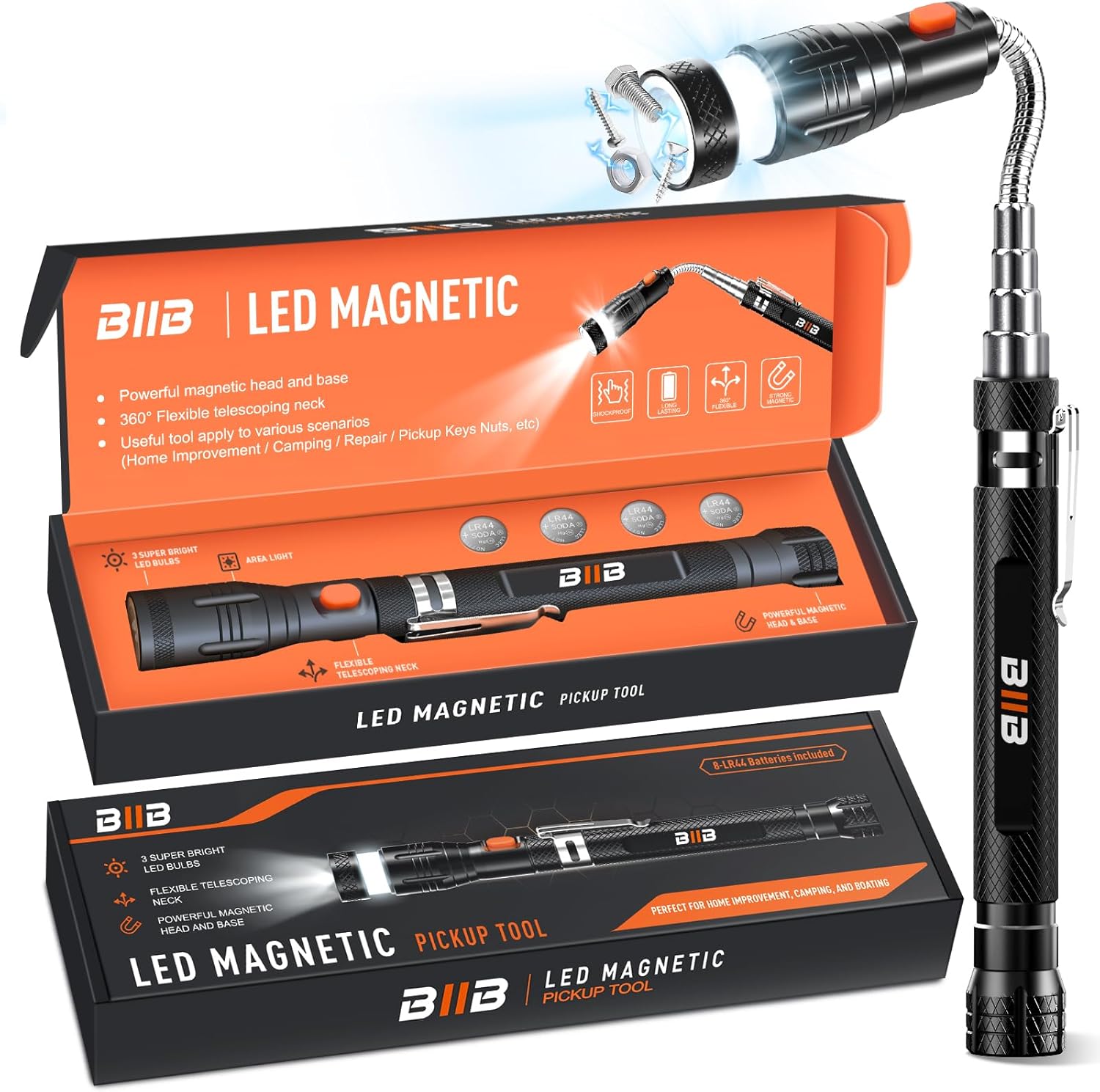 BIIB Stocking Stuffers for Men Adults, Gifts for Men LED Telescoping Magnetic Pickup Tools, Mens Gifts for Dad Him Boyfriend, White Elephant Gifts for Adults, Christmas Gift for Mens Stocking Stuffers