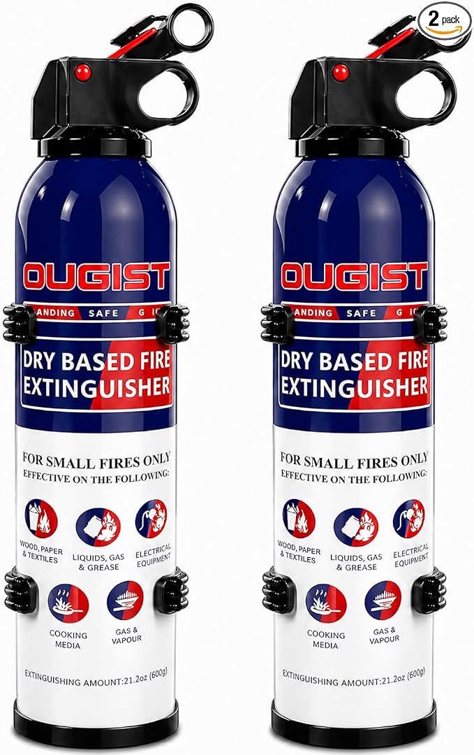 ABC Fire Extinguisher for Home & Vehicle - Portable Dry Chemical Fire Extinguisher | Grease & Electrical Fire Extinguisher for Kitchen, Car, Easy for All Ages to Use (2-Pack, 1.32lb Each)
