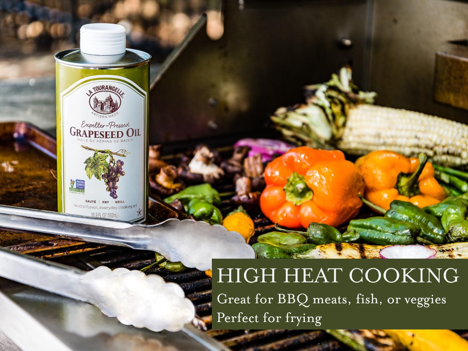 La Tourangelle, Expeller-Pressed Grapeseed Oil, High Heat Neutral Cooking Oil, Cast Iron Seasoning, Also Great for Skin, Hair, and DIY Beauty Recipes, 16.9 fl oz