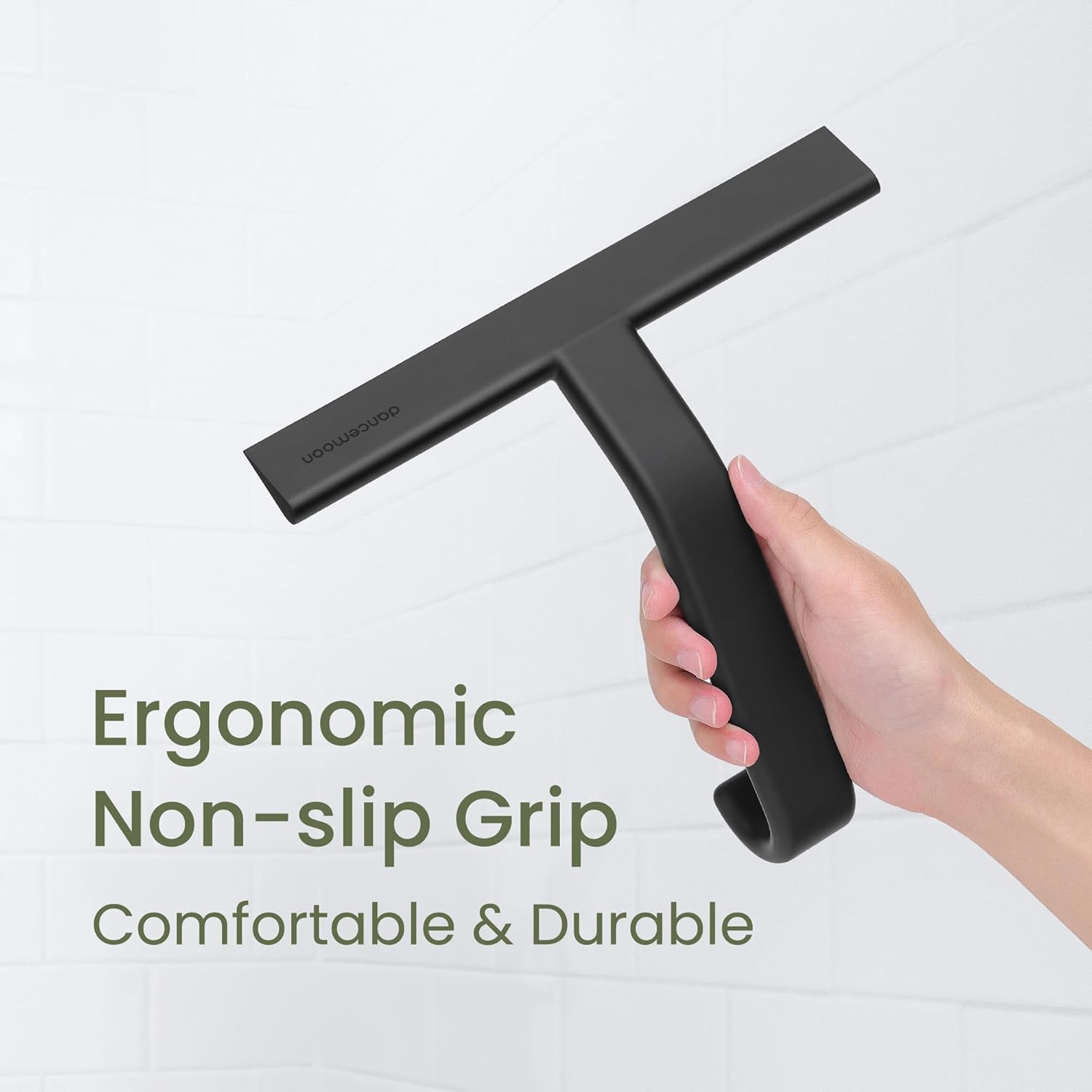 dancemoon JustHang Shower Squeegee for Glass Doors, All-One-Piece Silicone with Built-in Hook Design for Easy Hanging, Household Window Mirror Squeegee for Bathroom, Glass, Kitchen, Tile Wall, Car