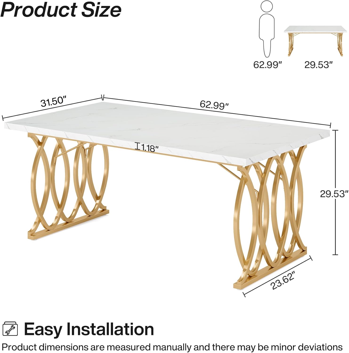 Tribesigns Modern Dining Table, 63" Large Kitchen Table for 4-6 People, Unique Rectangular Dinner Table Kitchen & Dining Room Furniture with Faux Marble Tabletop and Geometric Legs