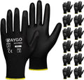 KAYGO Safety Work Gloves PU Coated,12 Pairs KG11PB Seamless Knit Glove for Men and Women, with Smooth Grip on Palm and Fingers, Ideal for General Duty Work (Large, Black)