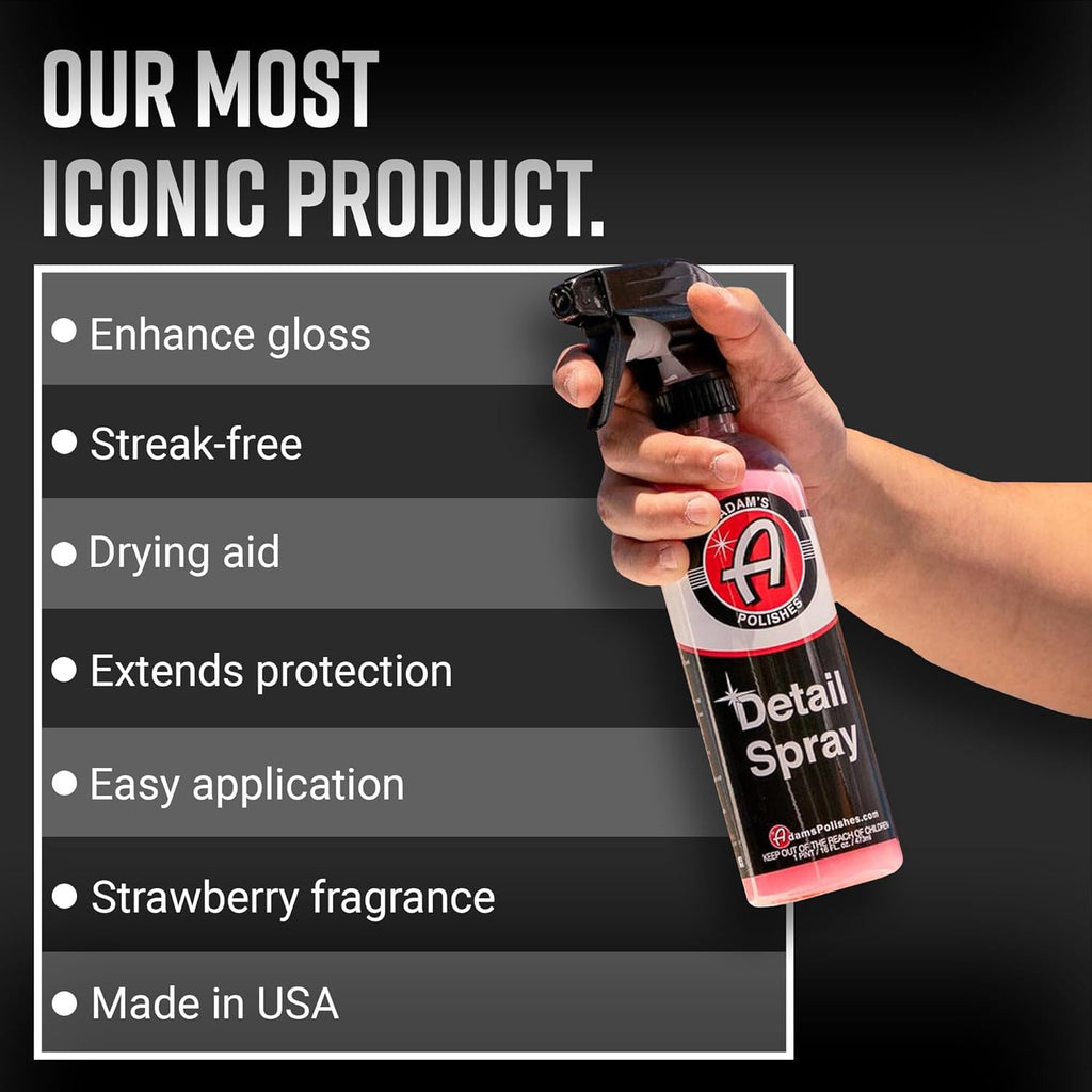 Adam's Detail Spray (16 fl. oz) - Quick Waterless Car Detailer | Polisher Clay Bar & Car Wax Booster | Adds Shine & Gloss Depth