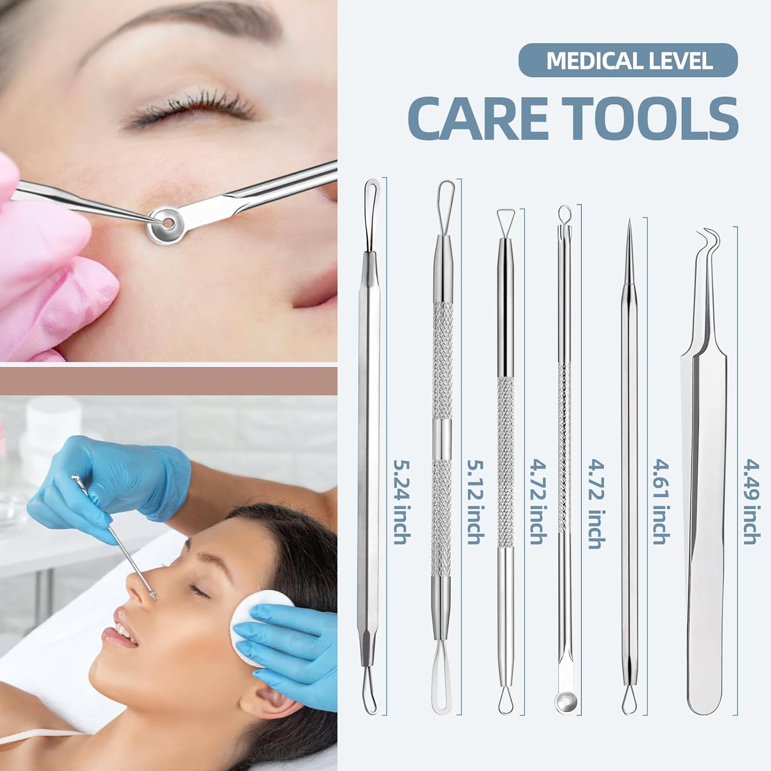 JPNK Blackhead Remover Tool Comedones Extractor Acne Removal Kit for Blemish, Whitehead Popping, 6 Pcs Zit Removing for Nose Face Tools with a Leather Bag