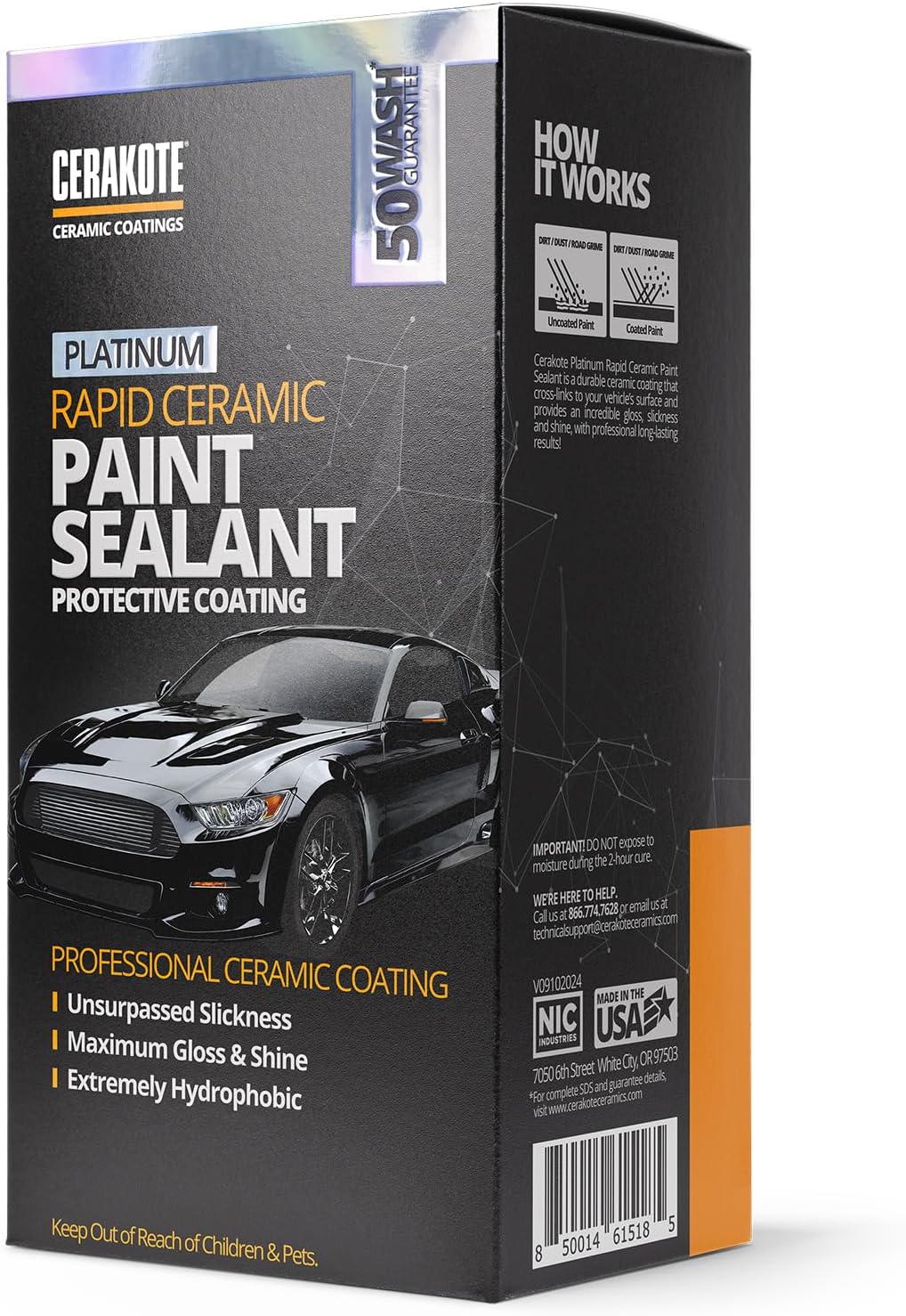 CERAKOTE Platinum Rapid Ceramic Paint Sealant Spray - 14 oz. - 50 Wash Rating - Maximum Gloss & Shine – Extremely Hydrophobic – Unmatched Slickness - Ceramic Spray Coating