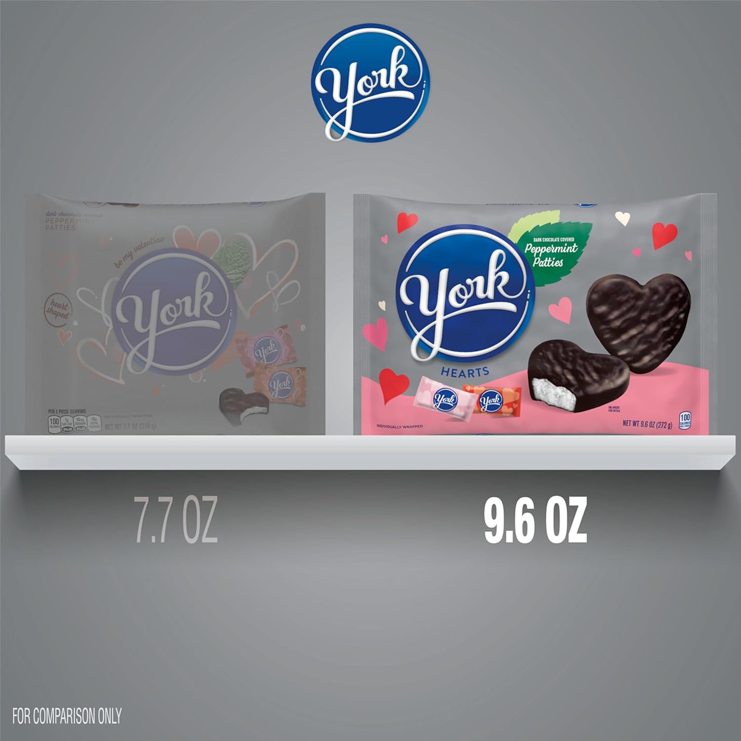 YORK Dark Chocolate Peppermint Patties Hearts, Valentine's Candy Bag, 9.6 oz