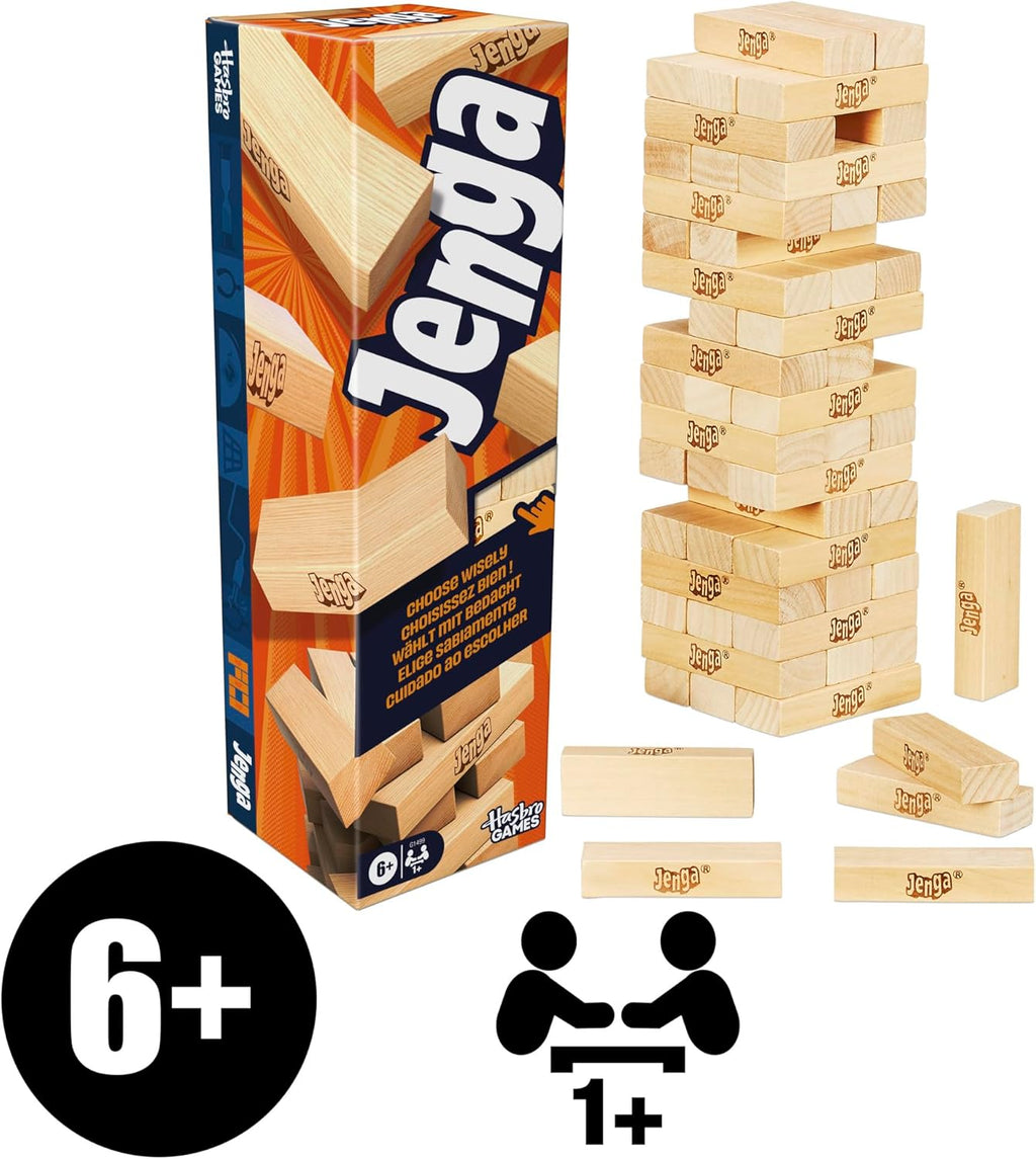 Hasbro Gaming Jenga Game | The Original Wood Block Game with Genuine Hardwood Blocks | Stacking Tower | Ages 6+ | 1 or More Players | Party Games for Kids | Family Games