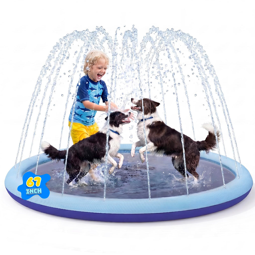 COMMOUDS Splash Pad for Kids and Dogs, Non-Slip Sprinkler Pad Thicken Pool Summer Outdoor Water Toys, Backyard Fountain Play Mat for Baby Toddlers Boys Girls Pet(67Inch)