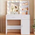 Lighted Makeup Vanity Desk, 35.4“W x 15.7'”D x 54“H, White (with Lights and Mirror, Dimming Function, 2 Drawers and 1 Cabiniet, Open Shelves) by Boahaus