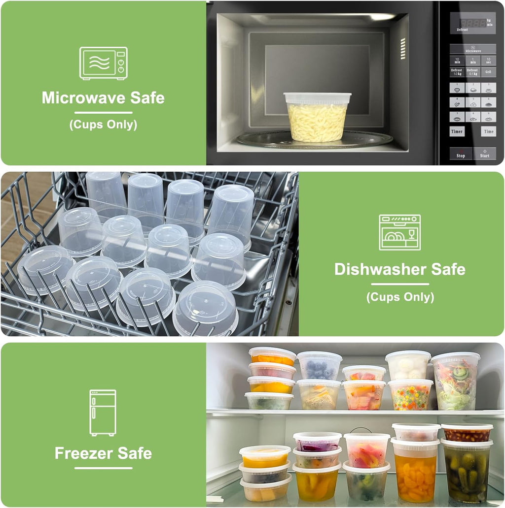 60 Sets (120-Piece) Deli Containers with Lids, 32/16/8 oz X 20 Set Each, Leak-Proof & BPA Free Airtight Takeout Plastic Food Storage Containers for Soup, Freezer/Microwave/Dishwasher Safe