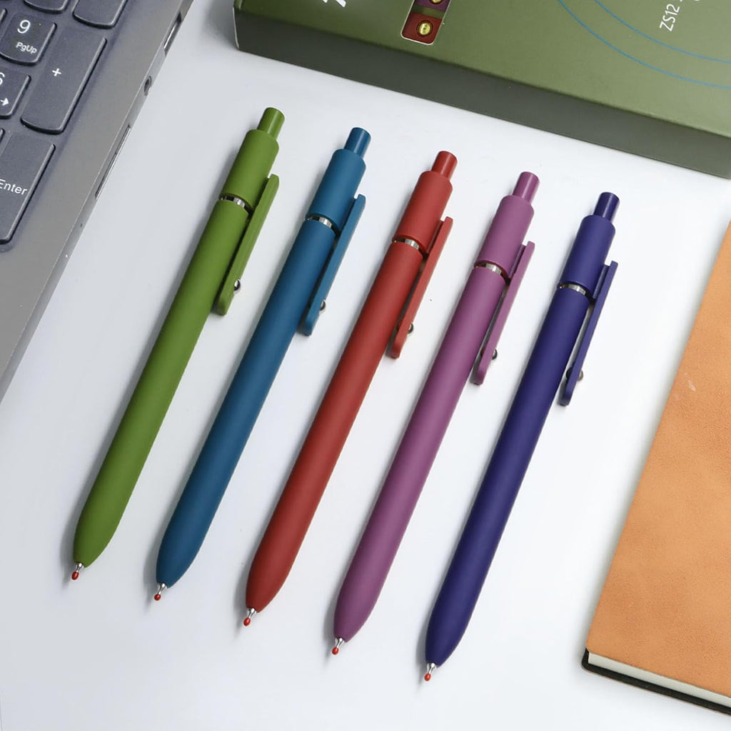 Gel Pens, 5 Pcs 0.5mm Black Ink Pens Fine Point Smooth Writing Pens with Silicone Grip, High-End Series Metal Clip Retractable Pens for Journaling Note Taking (Vintage)