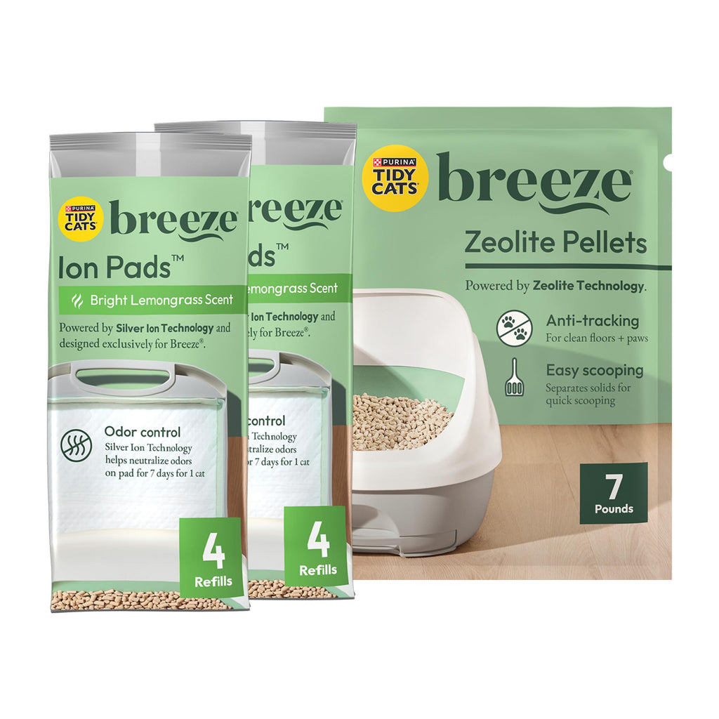 Purina Tidy Cats Breeze Litter System Refill Bundle - 7.91 lb Box | Includes odor absorbing dust-free pellets and absorbent pads for easy, mess-free maintenance