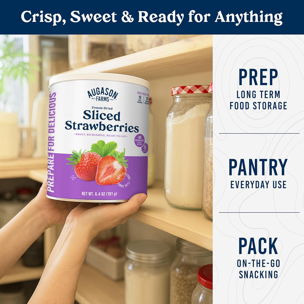Augason Farms Freeze Dried Sliced Strawberries Can, Emergency Food Supply, Everyday Meals, 18 Servings