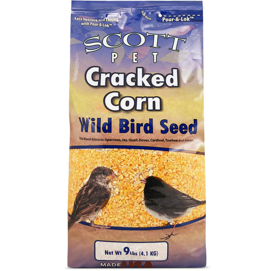 Scott Pet Wild Bird Seed, Cracked Corn, 9 lbs Bag, Feed, Great Source of Protein and Fiber, Food for Outside Wild Birds