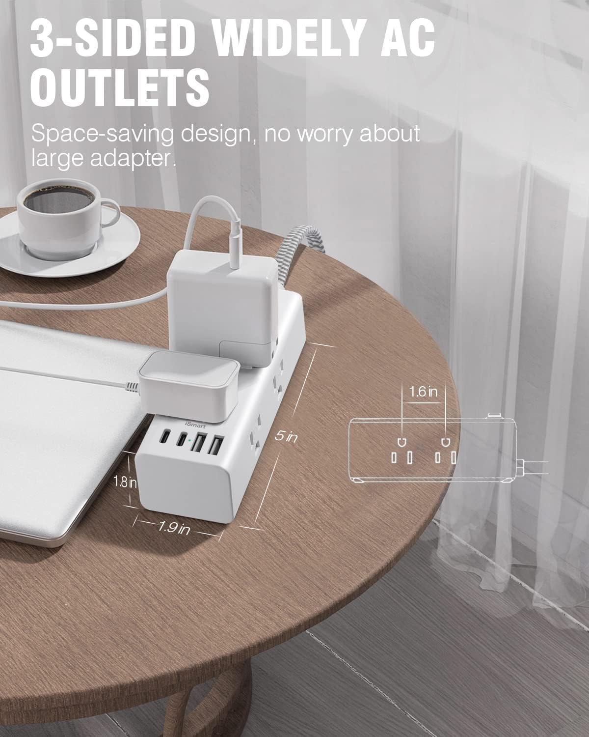 Power Strip Surge Protector - One Beat 6 Widely Outlets with 4 USB Ports (2 USB C), 5 Ft Extension Cord Flat Plug, Wall Mount Outlet Extender Small Power Strip for Travel Home Office College Dorm Room