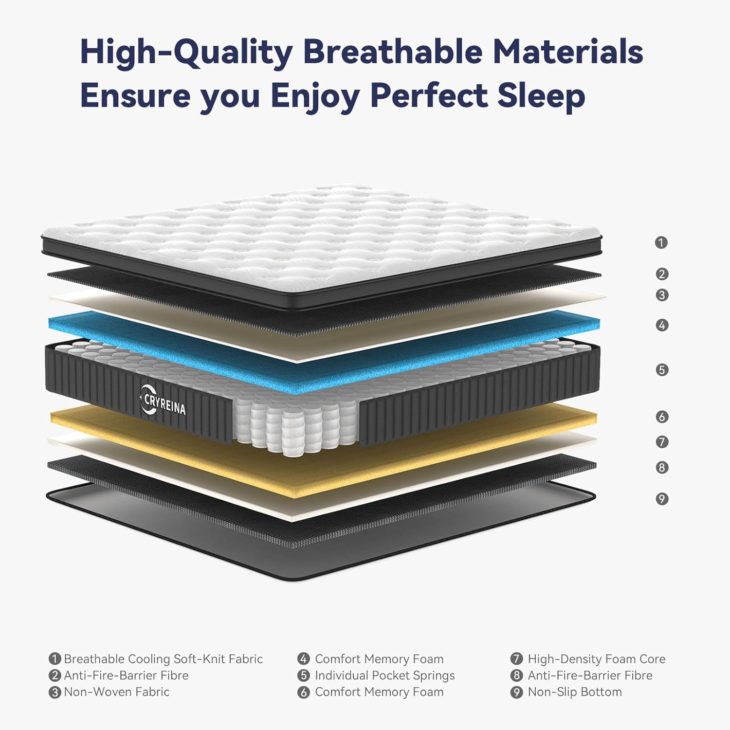 Queen Mattress 12 inch, Hybrid Mattress in a Box, Individually Pocket Springs, Medium Firm Feel for Pressure Relief, Breathable Comfort, CertiPUR-US Certified, Gray&White