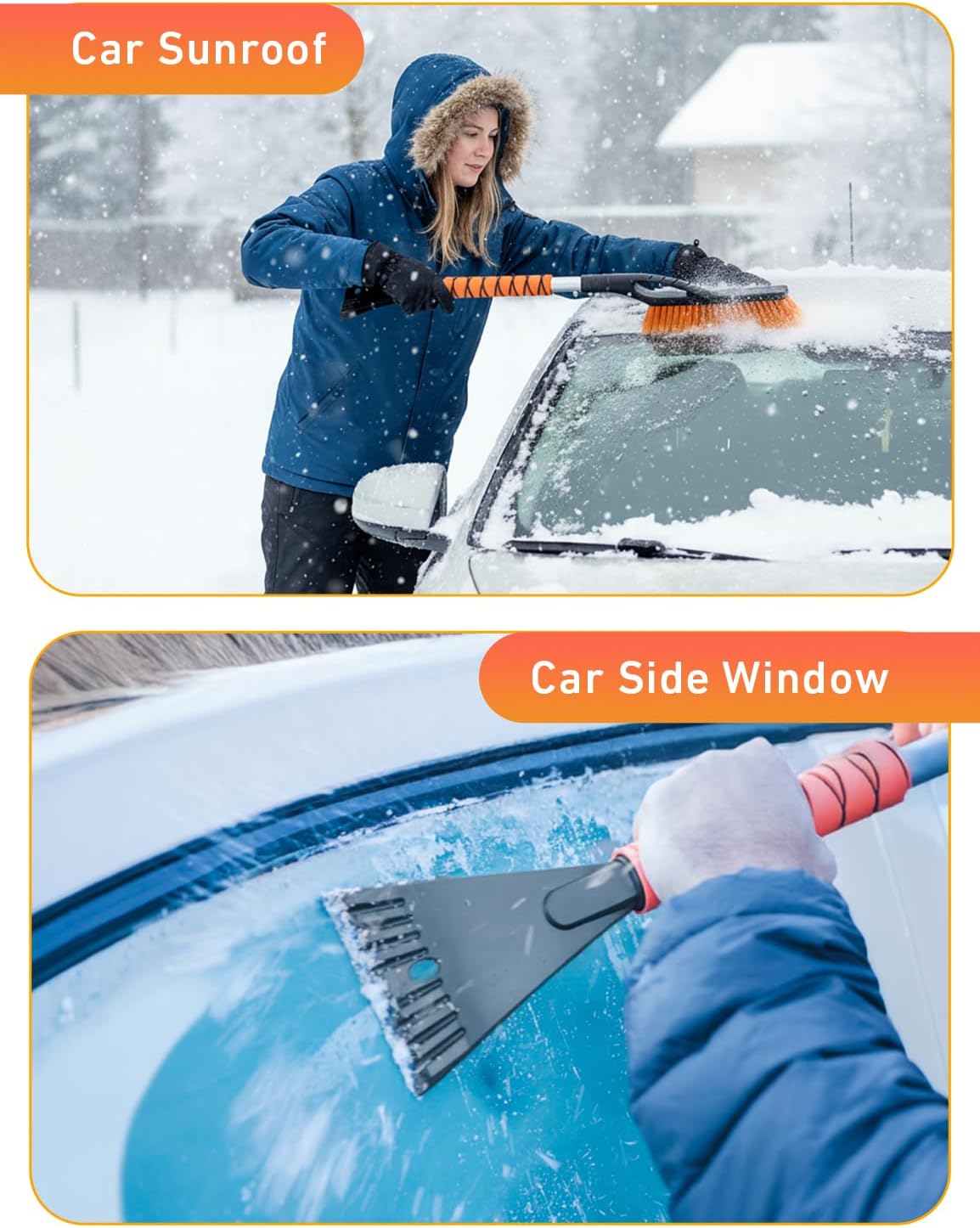 EcoNour 27" Aluminum Ice Scrapers for Car Windshield | Car Window Scraper and Snow Brush with Ergonomic Foam Grip Winter Accessories (Orange)