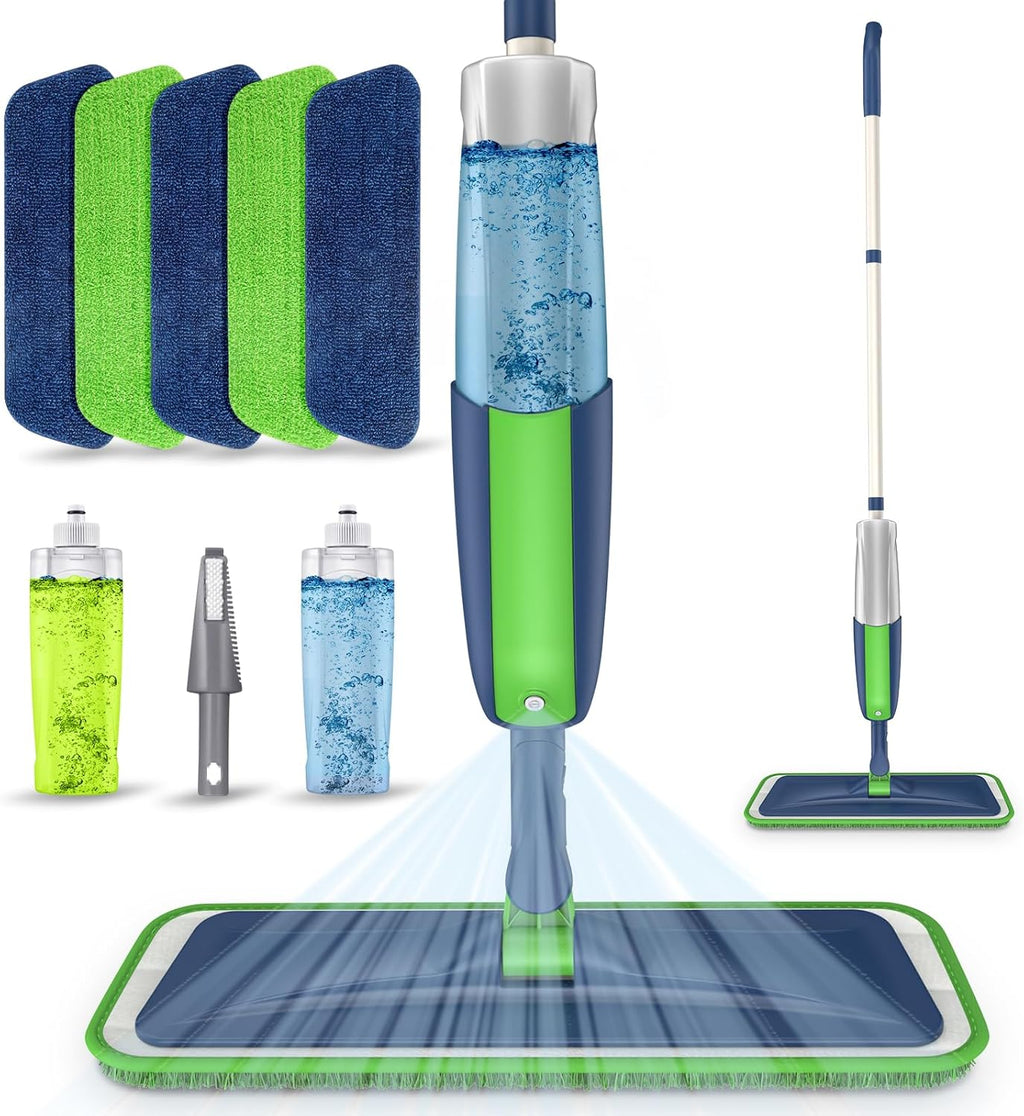 Spray Wet Mops for Hardwood Floor Cleaning: MEXERRIS Floor Mop with 5 Washable Pads for Swiffer Powermop & 2 Refillable Bottles - Home Commercial Dust Dry Mops for Wood Laminate Vinyl Tiles Ceramic