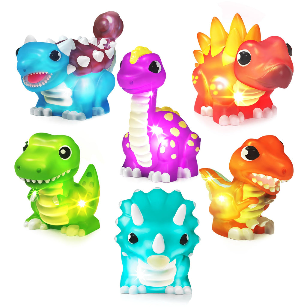 Tub Works® Dinos™ Dinosaur Light Up Bath Toys, 6 Pack | Water-Activated Light Up Toys Flash & Change Color | Easy-Grip Baby & Toddler Bath Toys | Sensory Bath Lights Watertight Bathtub Toys
