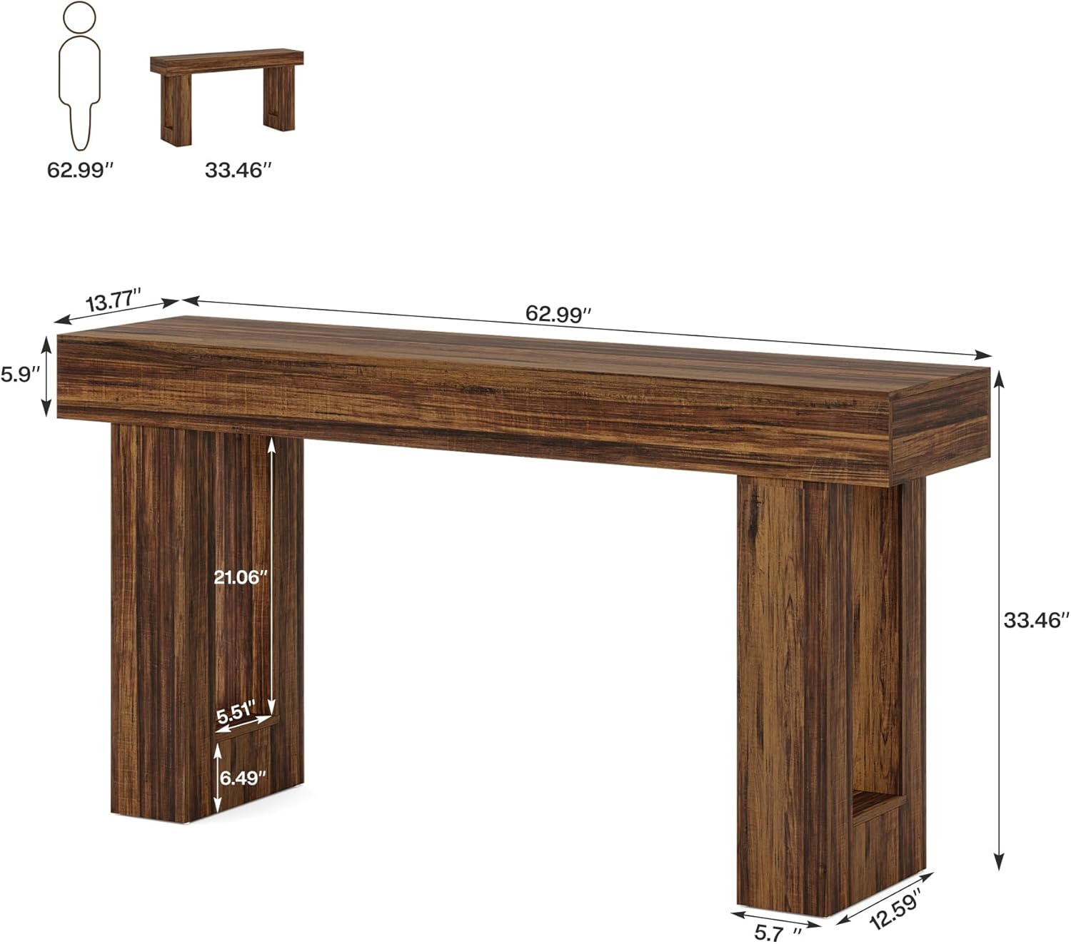 Tribesigns 63-Inch Long Console Table, Wooden Rectangular Sofa Table Behind The Couch, Farmhouse Entryway Table for Entrance, Hallway, Living Room (Rustic Brown)