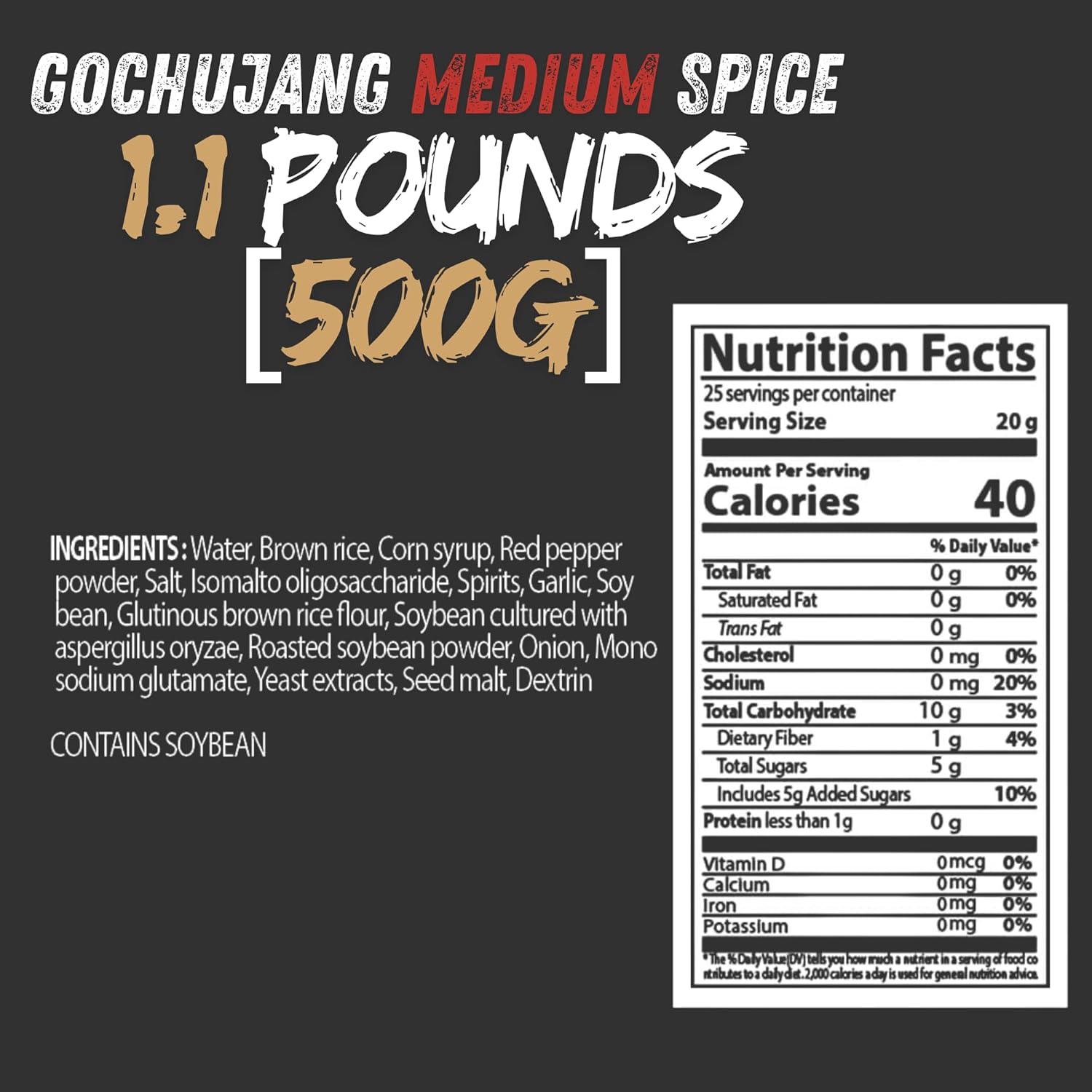 Gochujang – Korean Red Chili Paste [ Medium | 1.1 lb (500g) ] – 0 Fat/ 0 Cholesterol / (40 Calories/Serving) | Spicy & Sweet Savory Fermented Sauce | Great for Bibimbap, Marinades, Stews & BBQ - O’food