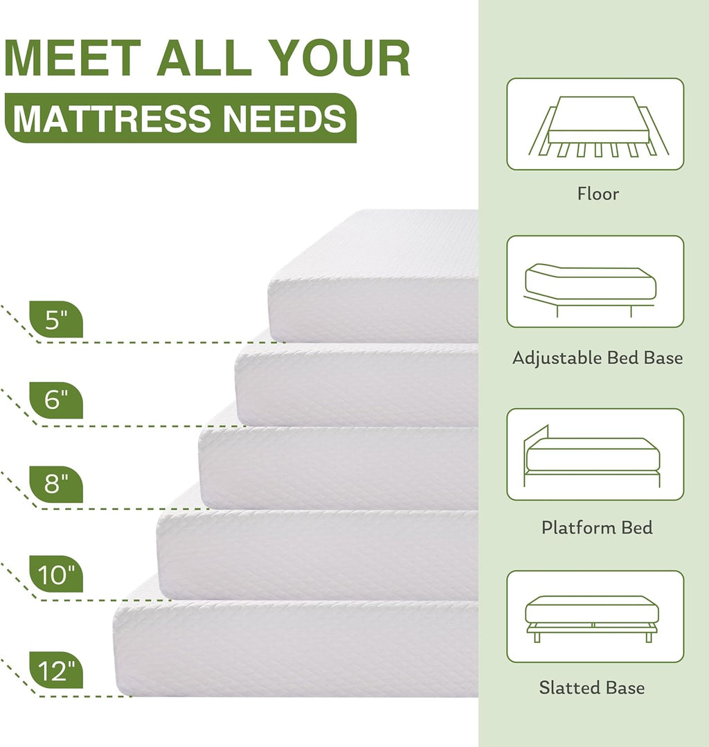 EGOHOME Full Size Memory Foam Mattress, 8 Inch Bed Mattress in A Box with Cooling Green Tea Gel, Pressure Relief with Medium Firm Support, CertiPUR-US Certified, 75''L x 54''W, ‎37.3 pounds White