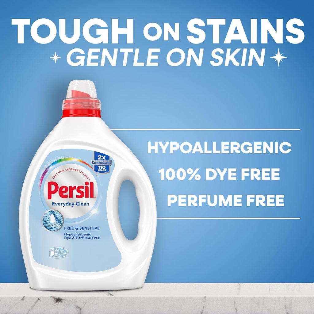 Persil Free & Sensitive Liquid Laundry Detergent, Unscented and Hypoallergenic for Sensitive Skin, 2X Concentrated, 82.5 fl oz, 110 Loads