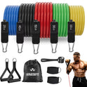 WHATAFIT Resistance Bands, Exercise Bands, Workout Bands with Handles, Door Anchor and Ankle Straps, 5 Resistance Levels Fitness Bands for Strength Training, Physical Therapy, and Home Gym Equipment