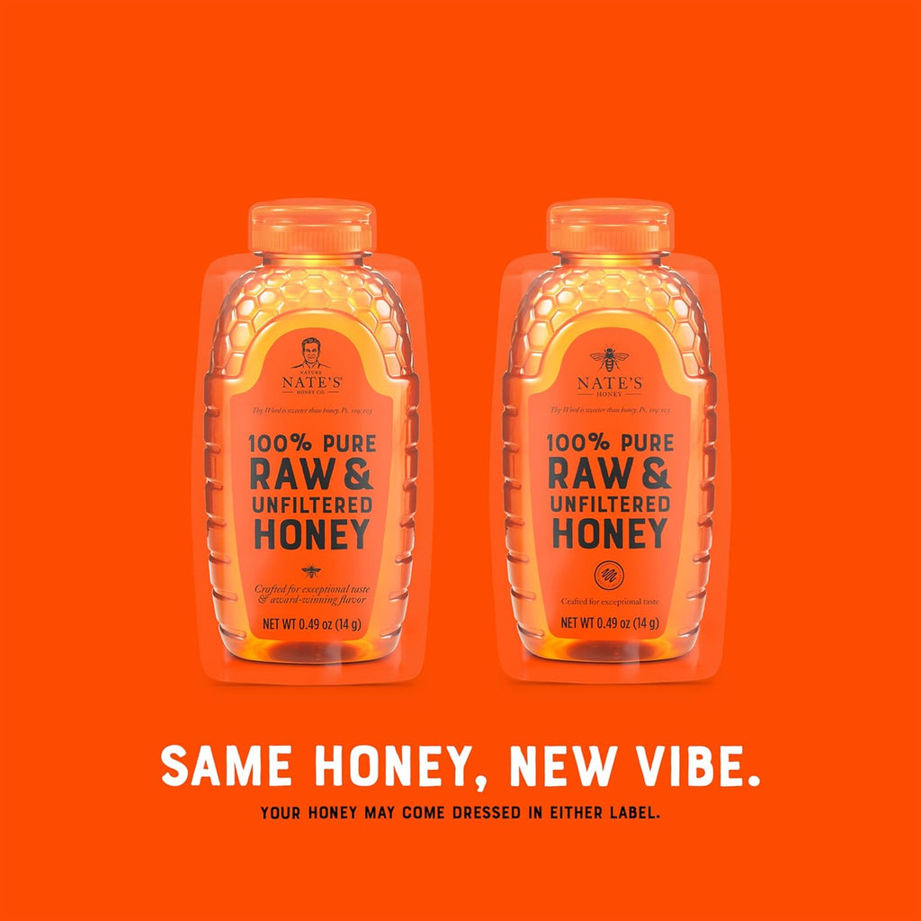 Nate's Honey Minis - Single-Serve 100% Pure, Raw & Unfiltered Honey - Holiday Stocking Stuffers - 0.49oz Packets, 20ct box