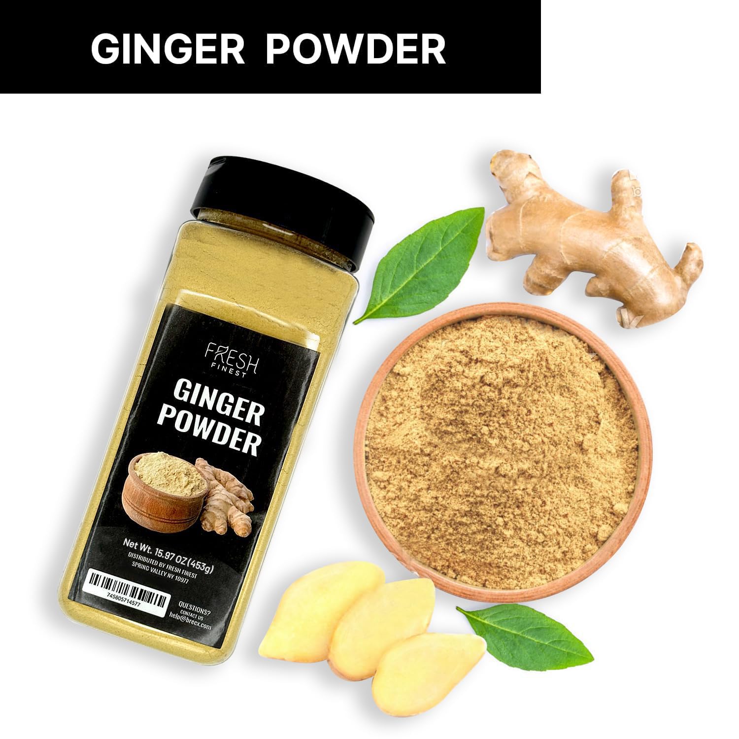 Fresh Finest Ginger Powder - 15.97oz (453G) - Pure Ground Ginger Root for Culinary & Health Benefits, Packed in a Premium Container