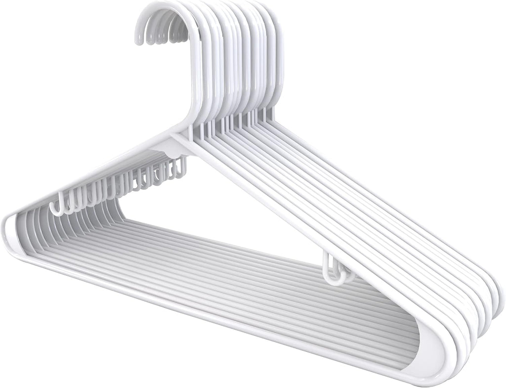 Utopia Home Plastic Hangers 20 Pack - Space Saving Clothes Hanger - Durable & Strong Closet Organizers and Storage with Built-in Strap Hooks - Essential for Shirts, Pants, Skirts & Coats (White)