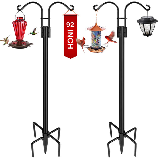 XDW-GIFTS Double Shepherds Hooks for Outdoor, 2-Pack Heavy Duty Garden Pole for Hanging Bird Feeder, Plant Baskets, Solar Light Lanterns, Garden Plant Hanger Stands with 5 Base Prongs