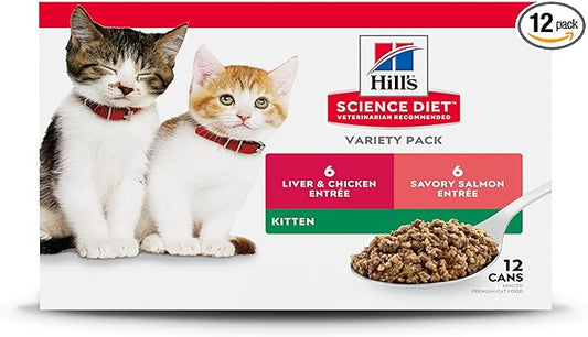 Hill's Science Diet Kitten Wet Cat Food Variety Pack, Liver & Chicken, Salmon Minced, 2.9 oz. Cans, 12-Pack