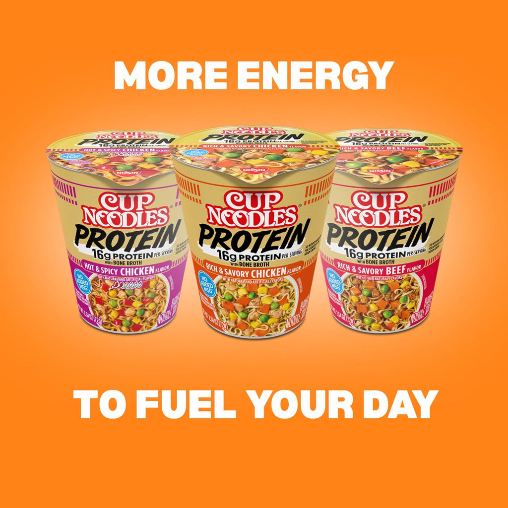 Nissin Cup Noodles Protein Ramen, Chicken Flavor with Bone Broth, 16g Protein, 2.54 Ounce Cup (Pack of 6)