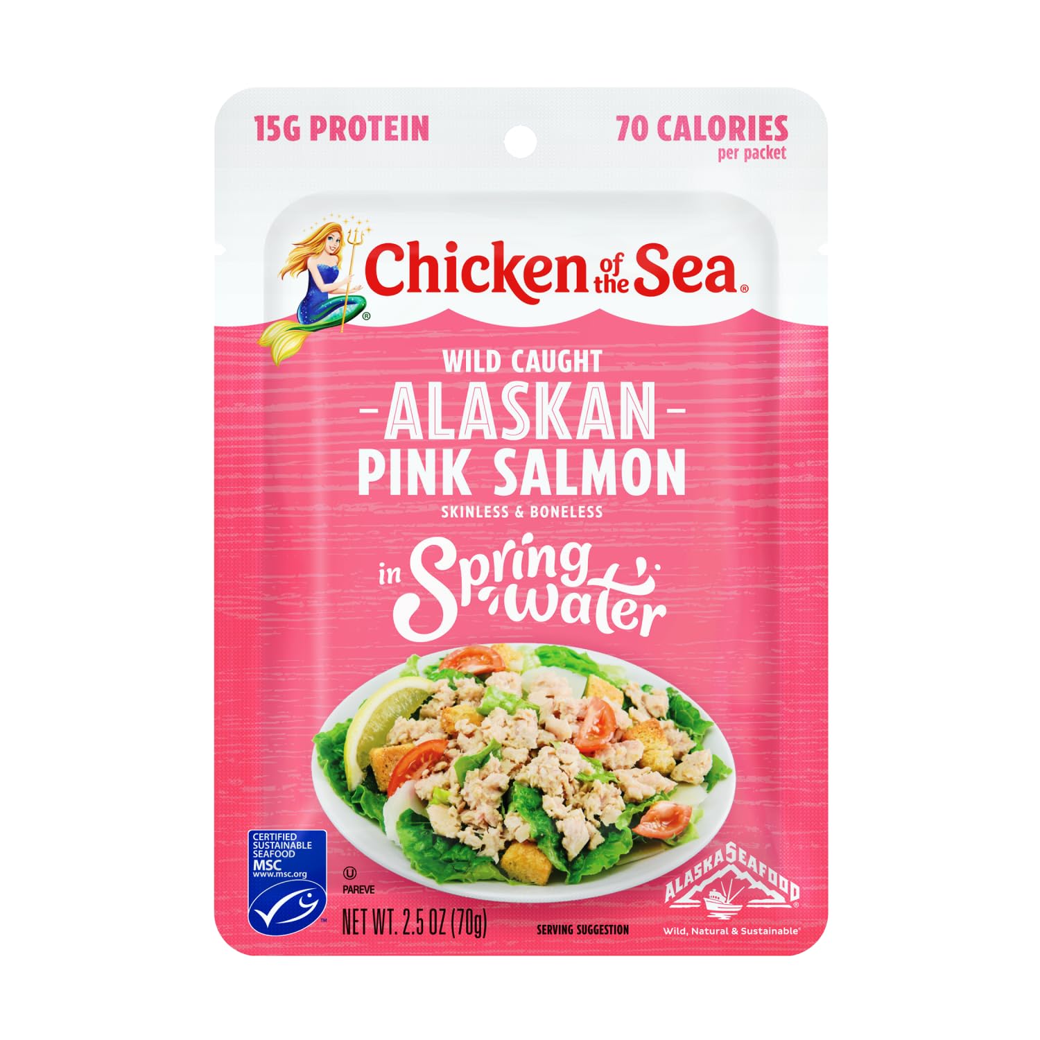 Chicken of the Sea Alaskan Pink Salmon in Spring Water, 2.5 Ounce Packets (Box of 12), Wild Caught, Skinless & Boneless