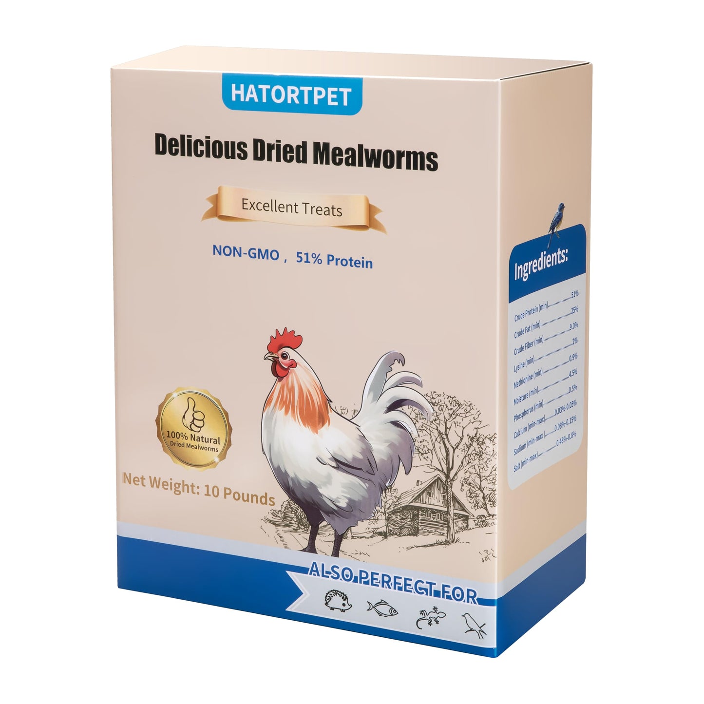 Dried Mealworms 10LB Pure Natural Non-GMO Mealworms for Chickens High Protein Chickens Feed Meal Worms for Laying Hens Wild Birds