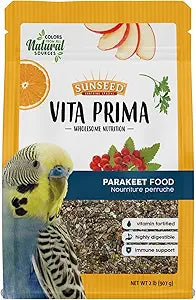 Sunseed Vita Prima Parakeet Food 2 lb - Grains Seeds Vegetables Fruits and Live Micro Organisms Delivering Wholesome Daily Nutrition and Foraging Variety Your Parakeet Deserves