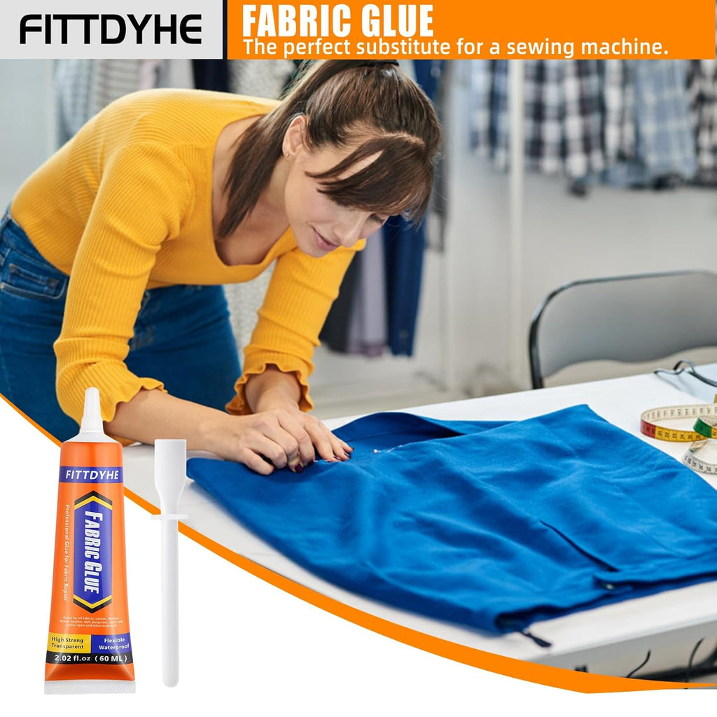 Fabric Glue Permanent, 60 ML Washable Clear Clothing Glue, Super Fabric Adhesive for Rhinestones, Patches, Clothes, Denim, Leather, Polyester, Fabrics, Doll Repair, Flannel, Cotton