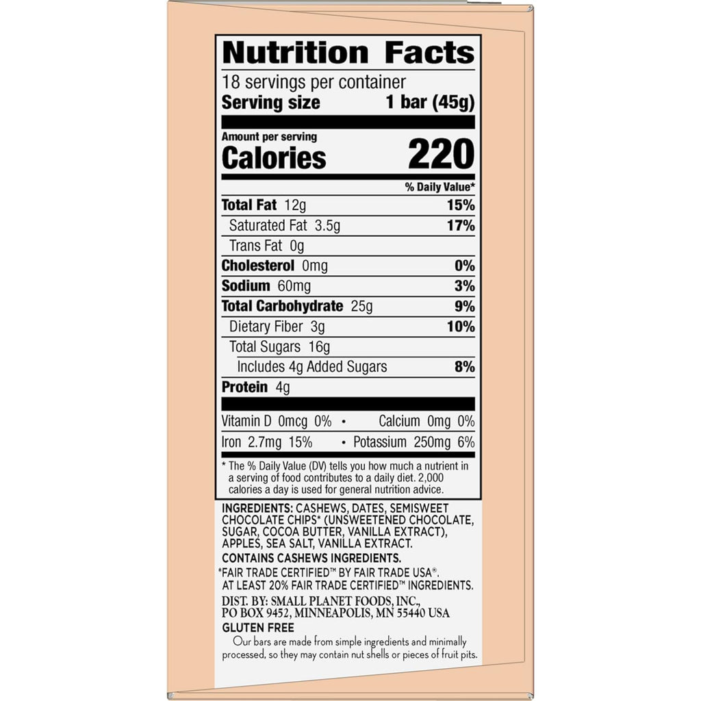 Lärabar Chocolate Chip Cookie Dough Vegan Gluten Free Fruit & Nut Bar, Plant Based, Dairy Free, Kosher, Non-GMO, 18 Ct (1.6 Oz Each) Made With 6 Simple Ingredients, No Artificial Sweeteners, On-The-Go