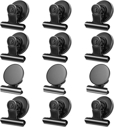 Grtard 12 Pack Magnetic Clips, Fridge Magnets Refrigerator Magnets, Strong Magnetic Clips Heavy Duty, Whiteboard Magnet Clip for Office Home Classroom Organization Kitchen Accessories Black
