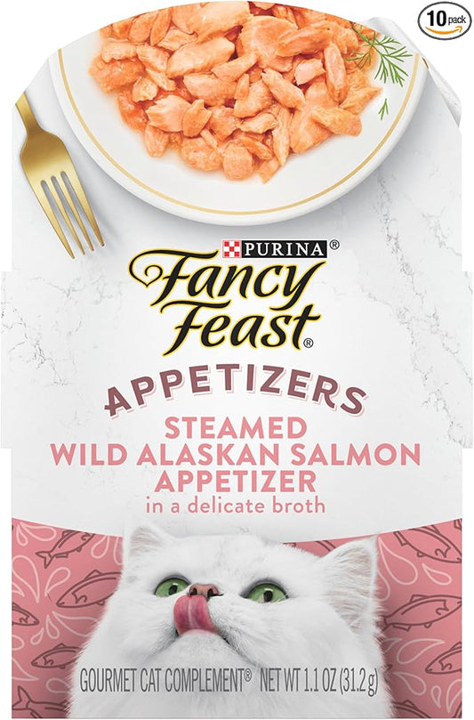 Purina Fancy Feast Appetizers Lickable Grain Free Wet Cat Food Topper Wild Alaskan Salmon Appetizer - (Pack of 10) 1.1 oz. Trays