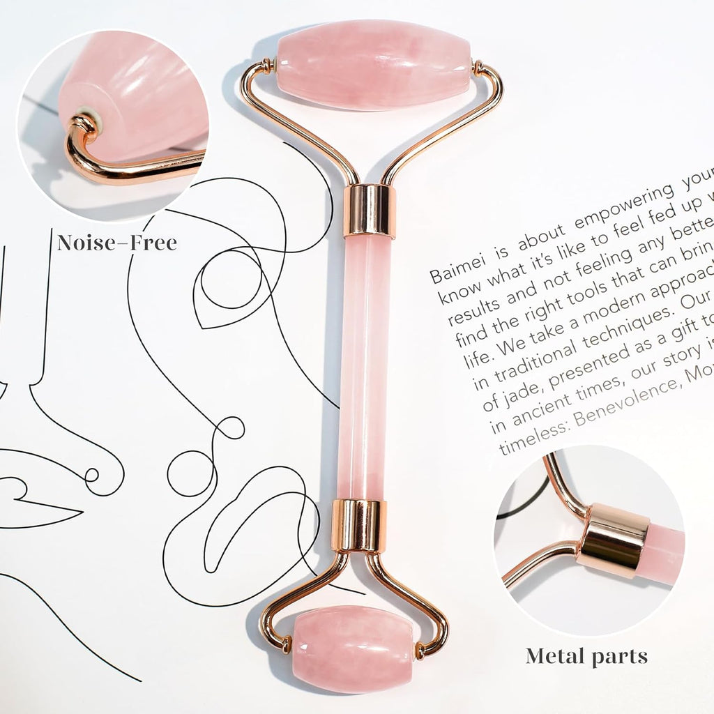 BAIMEI IcyMe Jade Roller & Gua Sha, Face Roller Redness Reducing Skin Care Tools, Self Care Pink Gift for Men Women, Massager for Face, Eyes, Neck, Relieve Fine Lines and Wrinkles - Rose Quartz