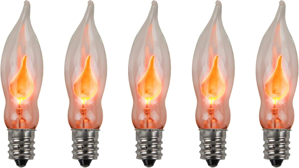 Creative Hobbies A101 Flicker Flame Light Bulb - 3 Watt, 130 Volt, E12 Candelabra Base, Nickel Plated Base - Dances with a Flickering Orange Glow | 5 Pack