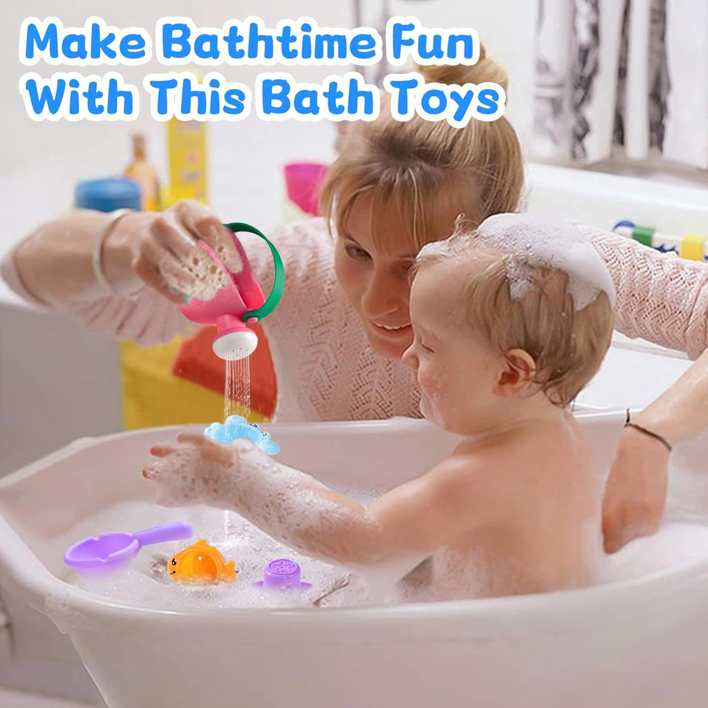 Fajiabao Baby Bath Toys for Kids Ages 1-3 Toddler Bath Toys Mold Free for 2-4 Bathtub Sand Beach Pool Water Toys for 1+ Year Old Girl Gifts 5 PCS (Color Random)